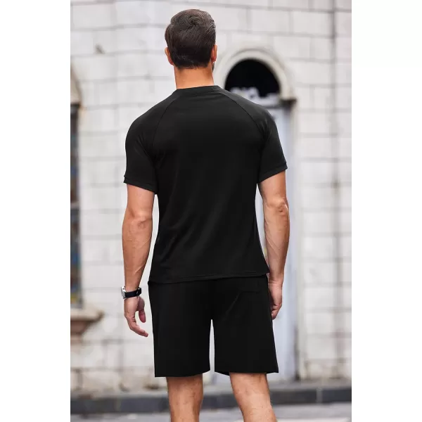 COOFANDY Men's 2 Pieces Outfits Cotton Quarter Zip T Shirt and Shorts Set Casual Athletic Suit Summer Tracksuits