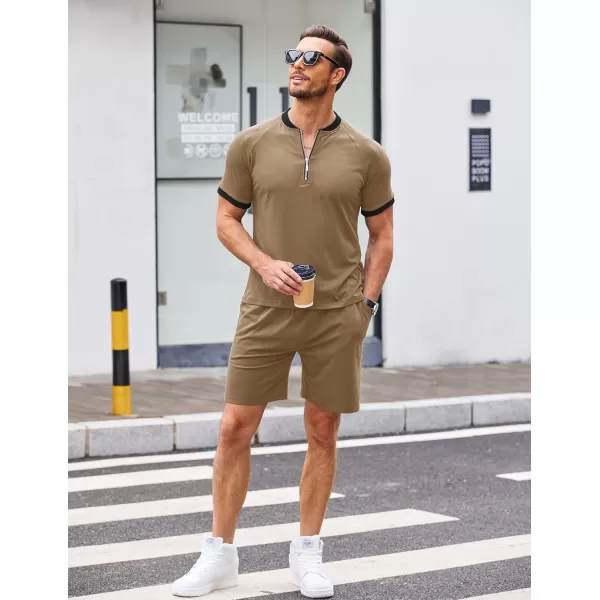 COOFANDY Men's 2 Pieces Outfits Cotton Quarter Zip T Shirt and Shorts Set Casual Athletic Suit Summer Tracksuits