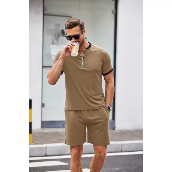 COOFANDY Men's 2 Pieces Outfits Cotton Quarter Zip T Shirt and Shorts Set Casual Athletic Suit Summer Tracksuits