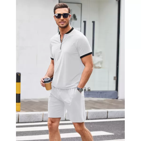 COOFANDY Men's 2 Pieces Outfits Cotton Quarter Zip T Shirt and Shorts Set Casual Athletic Suit Summer Tracksuits