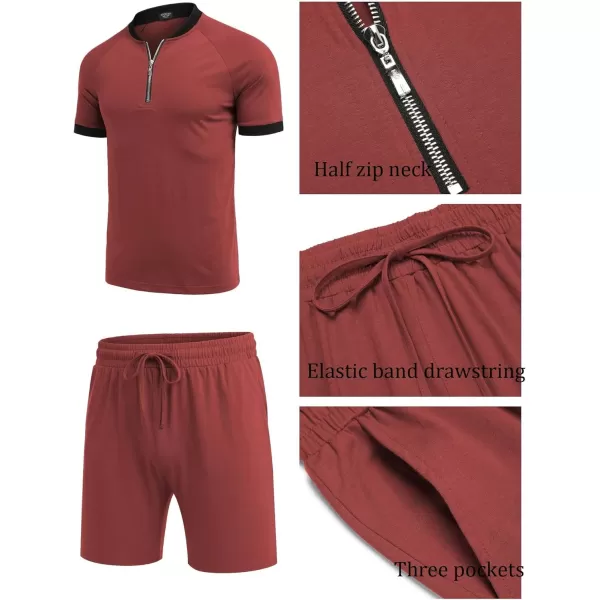 COOFANDY Men's 2 Pieces Outfits Cotton Quarter Zip T Shirt and Shorts Set Casual Athletic Suit Summer Tracksuits