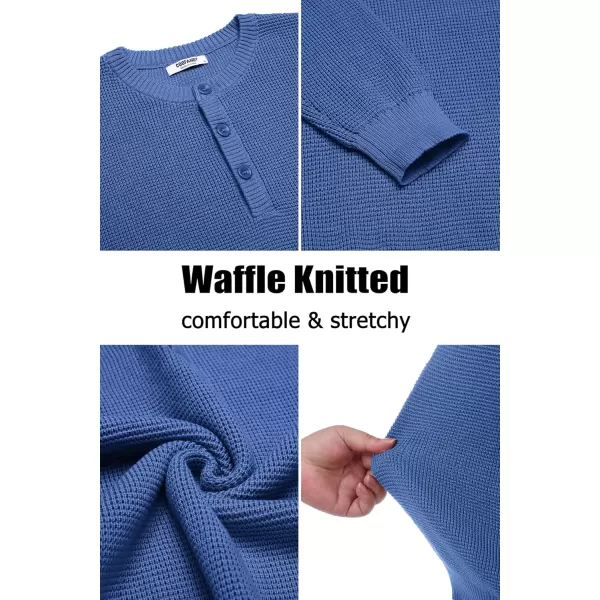 COOFANDY Men's Henley Knit Sweater Long Sleeve Button Pullover Sweater Casual Waffle Texture Fashion Henley Sweater