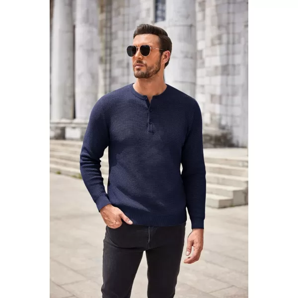 COOFANDY Men's Henley Knit Sweater Long Sleeve Button Pullover Sweater Casual Waffle Texture Fashion Henley Sweater