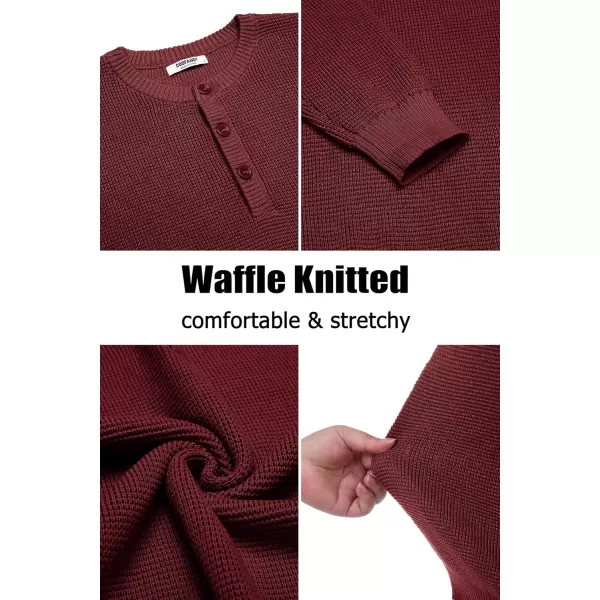 COOFANDY Men's Henley Knit Sweater Long Sleeve Button Pullover Sweater Casual Waffle Texture Fashion Henley Sweater