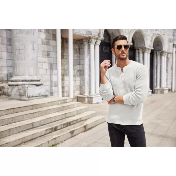 COOFANDY Men's Henley Knit Sweater Long Sleeve Button Pullover Sweater Casual Waffle Texture Fashion Henley Sweater