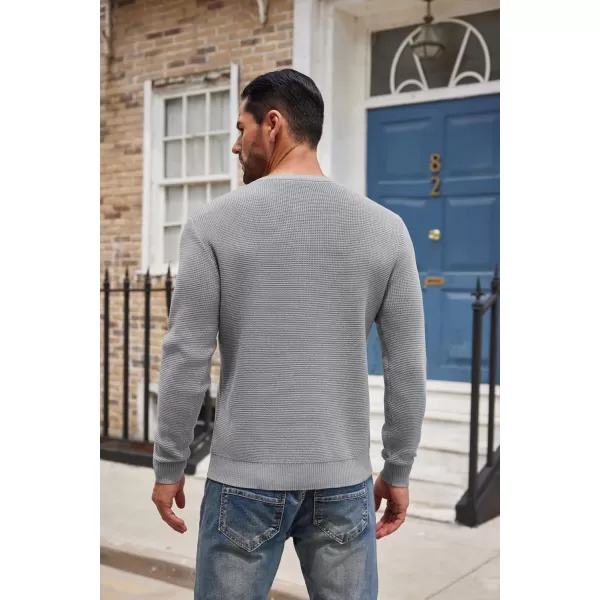 COOFANDY Men's Henley Knit Sweater Long Sleeve Button Pullover Sweater Casual Waffle Texture Fashion Henley Sweater
