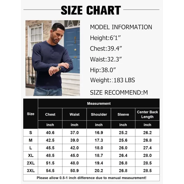 COOFANDY Men's Henley Knit Sweater Long Sleeve Button Pullover Sweater Casual Waffle Texture Fashion Henley Sweater