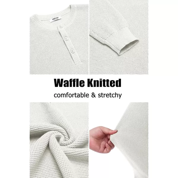 COOFANDY Men's Henley Knit Sweater Long Sleeve Button Pullover Sweater Casual Waffle Texture Fashion Henley Sweater