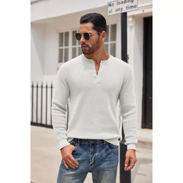 COOFANDY Men's Henley Knit Sweater Long Sleeve Button Pullover Sweater Casual Waffle Texture Fashion Henley Sweater