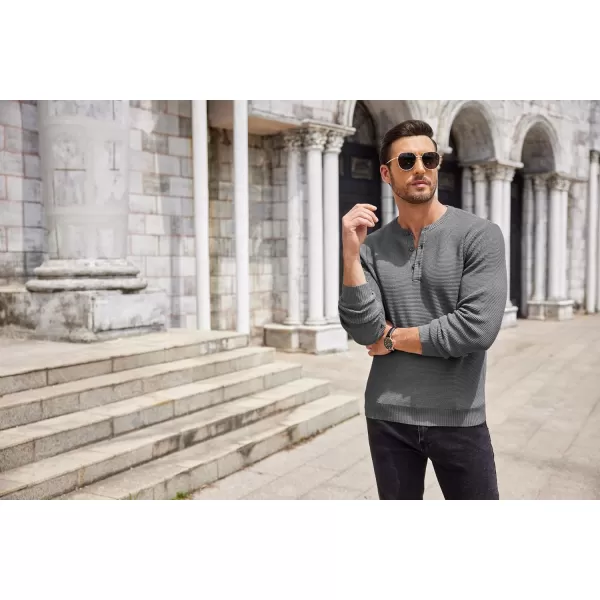 COOFANDY Men's Henley Knit Sweater Long Sleeve Button Pullover Sweater Casual Waffle Texture Fashion Henley Sweater