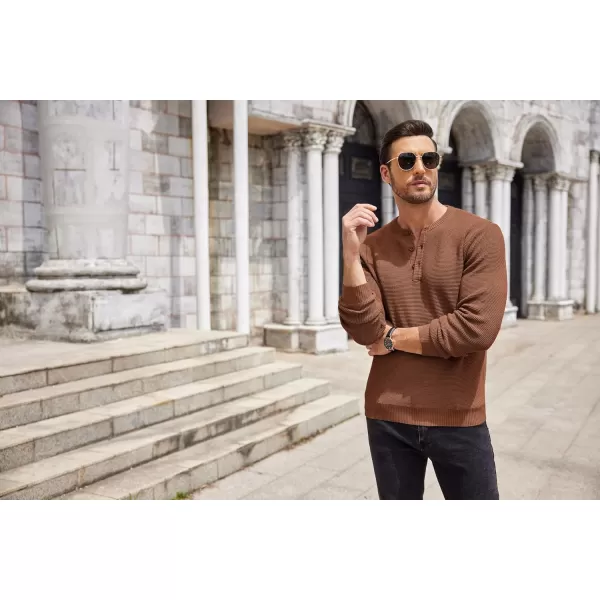 COOFANDY Men's Henley Knit Sweater Long Sleeve Button Pullover Sweater Casual Waffle Texture Fashion Henley Sweater