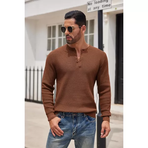 COOFANDY Men's Henley Knit Sweater Long Sleeve Button Pullover Sweater Casual Waffle Texture Fashion Henley Sweater