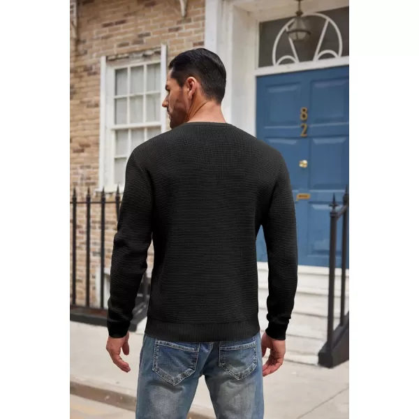 COOFANDY Men's Henley Knit Sweater Long Sleeve Button Pullover Sweater Casual Waffle Texture Fashion Henley Sweater