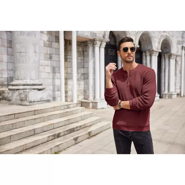 COOFANDY Men's Henley Knit Sweater Long Sleeve Button Pullover Sweater Casual Waffle Texture Fashion Henley Sweater