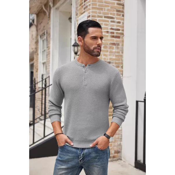 COOFANDY Men's Henley Knit Sweater Long Sleeve Button Pullover Sweater Casual Waffle Texture Fashion Henley Sweater