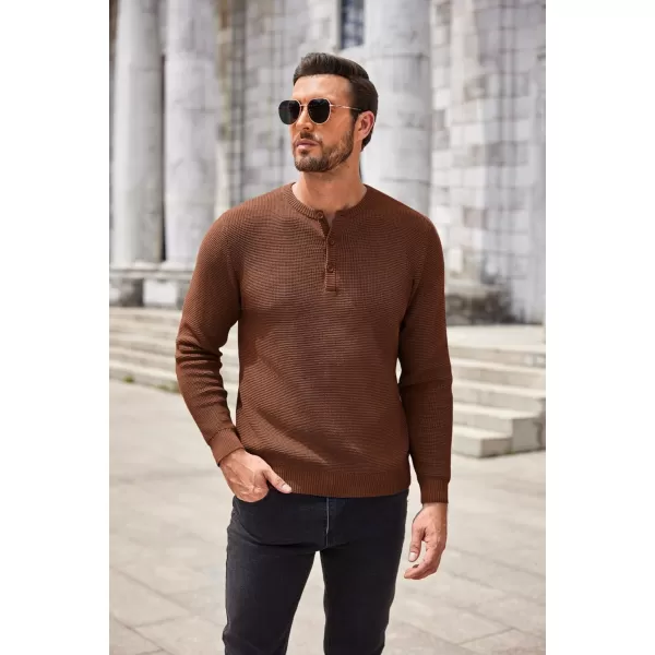 COOFANDY Men's Henley Knit Sweater Long Sleeve Button Pullover Sweater Casual Waffle Texture Fashion Henley Sweater
