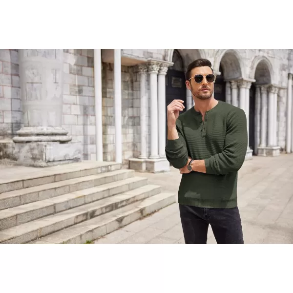 COOFANDY Men's Henley Knit Sweater Long Sleeve Button Pullover Sweater Casual Waffle Texture Fashion Henley Sweater