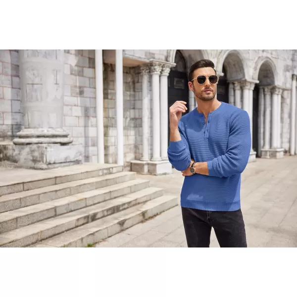 COOFANDY Men's Henley Knit Sweater Long Sleeve Button Pullover Sweater Casual Waffle Texture Fashion Henley Sweater