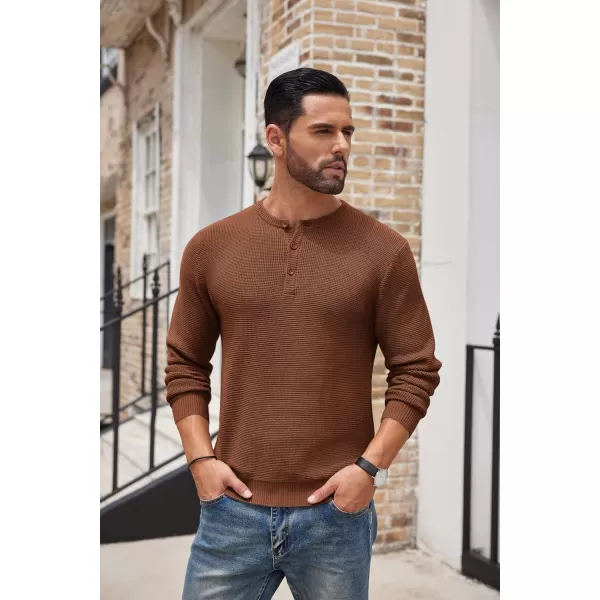 COOFANDY Men's Henley Knit Sweater Long Sleeve Button Pullover Sweater Casual Waffle Texture Fashion Henley Sweater