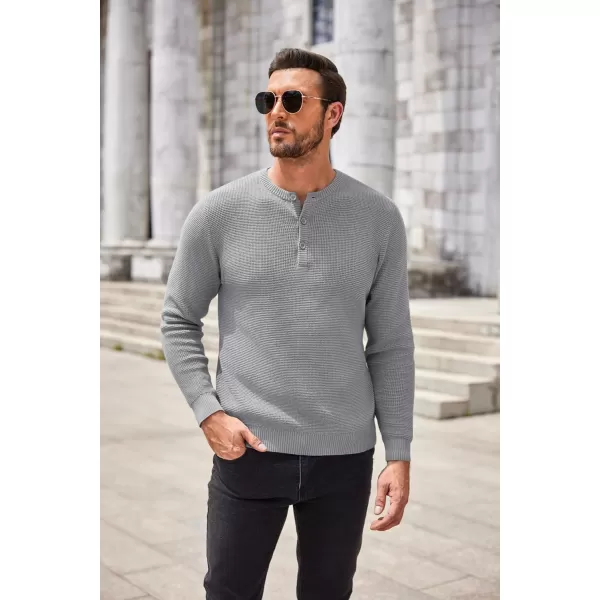 COOFANDY Men's Henley Knit Sweater Long Sleeve Button Pullover Sweater Casual Waffle Texture Fashion Henley Sweater