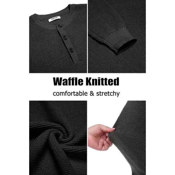 COOFANDY Men's Henley Knit Sweater Long Sleeve Button Pullover Sweater Casual Waffle Texture Fashion Henley Sweater