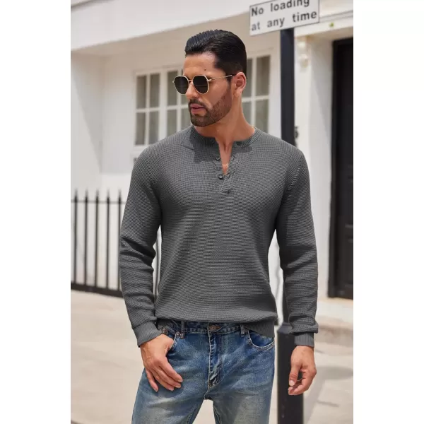 COOFANDY Men's Henley Knit Sweater Long Sleeve Button Pullover Sweater Casual Waffle Texture Fashion Henley Sweater