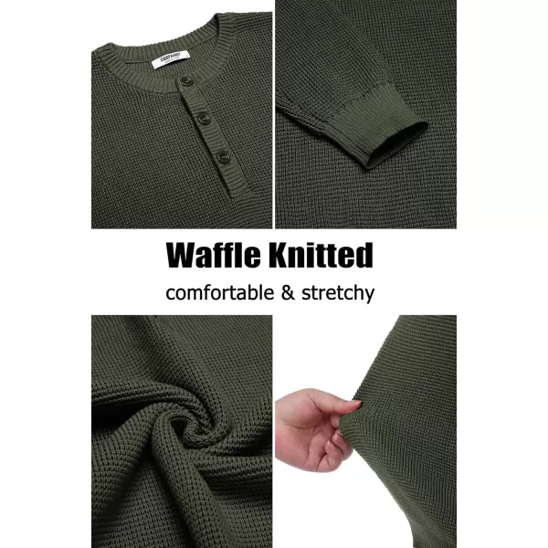 COOFANDY Men's Henley Knit Sweater Long Sleeve Button Pullover Sweater Casual Waffle Texture Fashion Henley Sweater