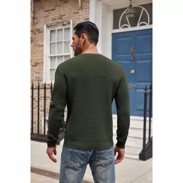 COOFANDY Men's Henley Knit Sweater Long Sleeve Button Pullover Sweater Casual Waffle Texture Fashion Henley Sweater