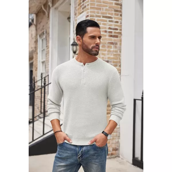 COOFANDY Men's Henley Knit Sweater Long Sleeve Button Pullover Sweater Casual Waffle Texture Fashion Henley Sweater
