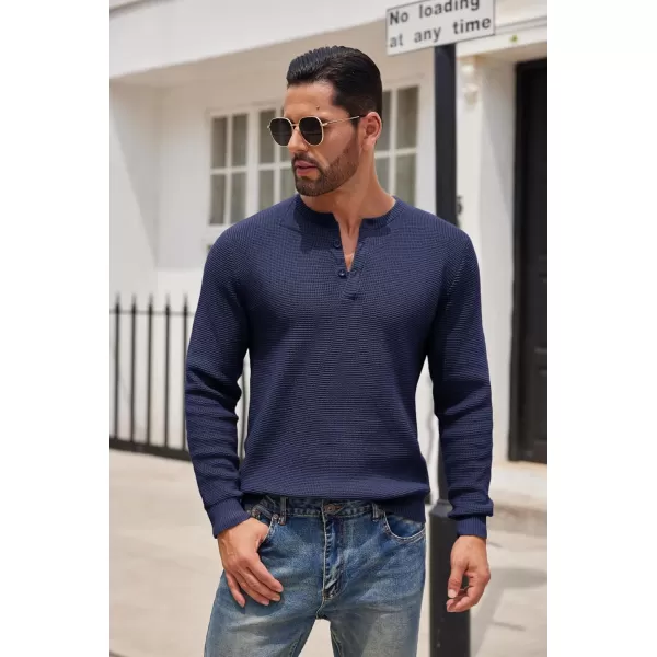 COOFANDY Men's Henley Knit Sweater Long Sleeve Button Pullover Sweater Casual Waffle Texture Fashion Henley Sweater
