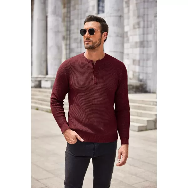COOFANDY Men's Henley Knit Sweater Long Sleeve Button Pullover Sweater Casual Waffle Texture Fashion Henley Sweater
