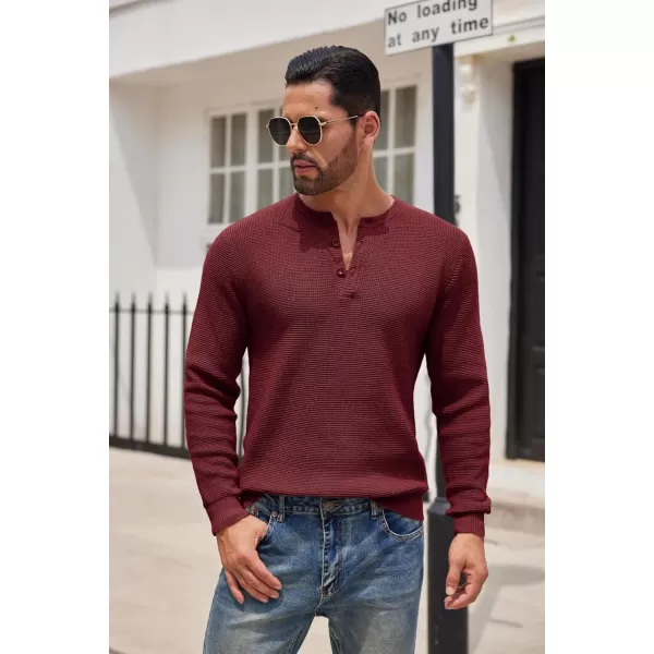 COOFANDY Men's Henley Knit Sweater Long Sleeve Button Pullover Sweater Casual Waffle Texture Fashion Henley Sweater