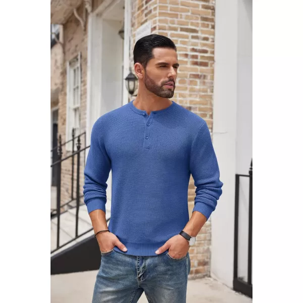 COOFANDY Men's Henley Knit Sweater Long Sleeve Button Pullover Sweater Casual Waffle Texture Fashion Henley Sweater
