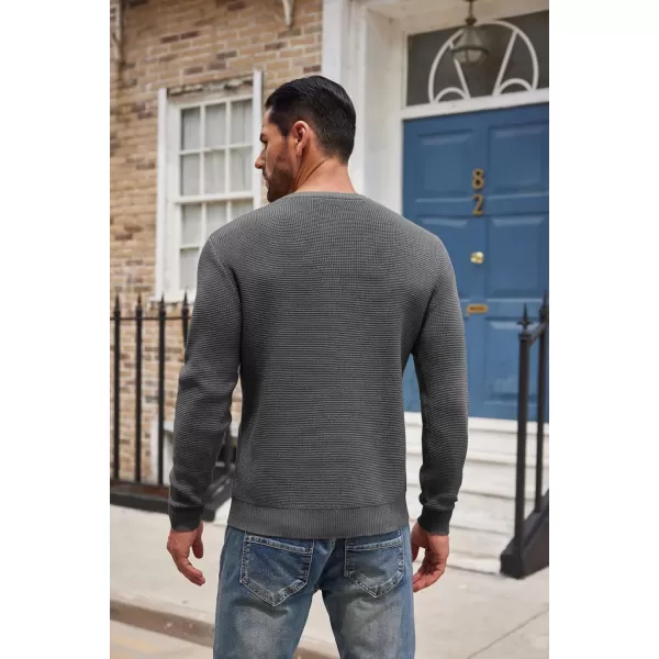 COOFANDY Men's Henley Knit Sweater Long Sleeve Button Pullover Sweater Casual Waffle Texture Fashion Henley Sweater