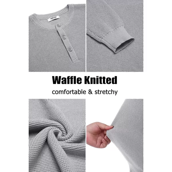 COOFANDY Men's Henley Knit Sweater Long Sleeve Button Pullover Sweater Casual Waffle Texture Fashion Henley Sweater