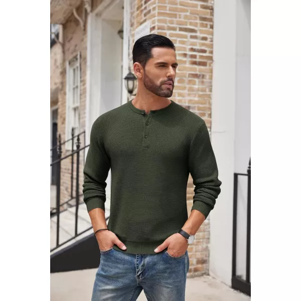 COOFANDY Men's Henley Knit Sweater Long Sleeve Button Pullover Sweater Casual Waffle Texture Fashion Henley Sweater