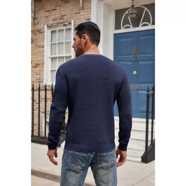 COOFANDY Men's Henley Knit Sweater Long Sleeve Button Pullover Sweater Casual Waffle Texture Fashion Henley Sweater