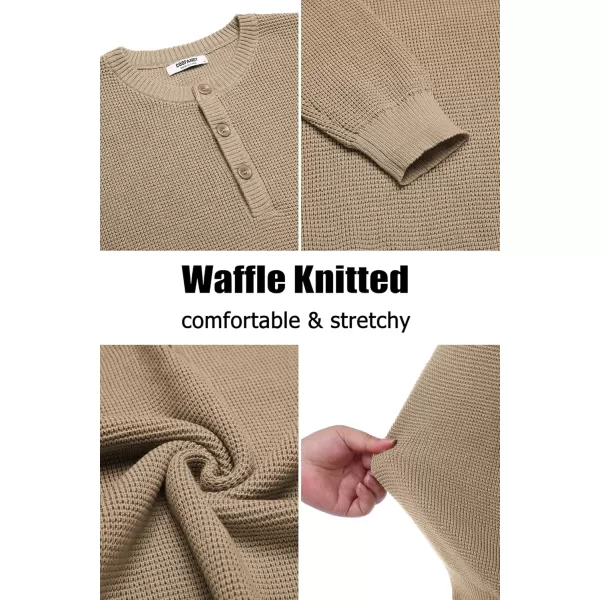 COOFANDY Men's Henley Knit Sweater Long Sleeve Button Pullover Sweater Casual Waffle Texture Fashion Henley Sweater
