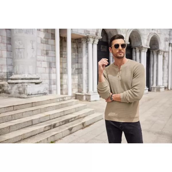 COOFANDY Men's Henley Knit Sweater Long Sleeve Button Pullover Sweater Casual Waffle Texture Fashion Henley Sweater