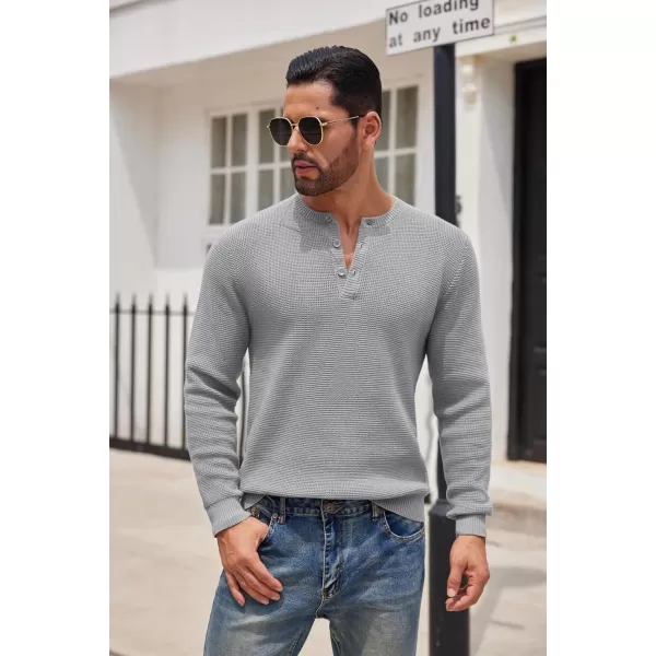 COOFANDY Men's Henley Knit Sweater Long Sleeve Button Pullover Sweater Casual Waffle Texture Fashion Henley Sweater