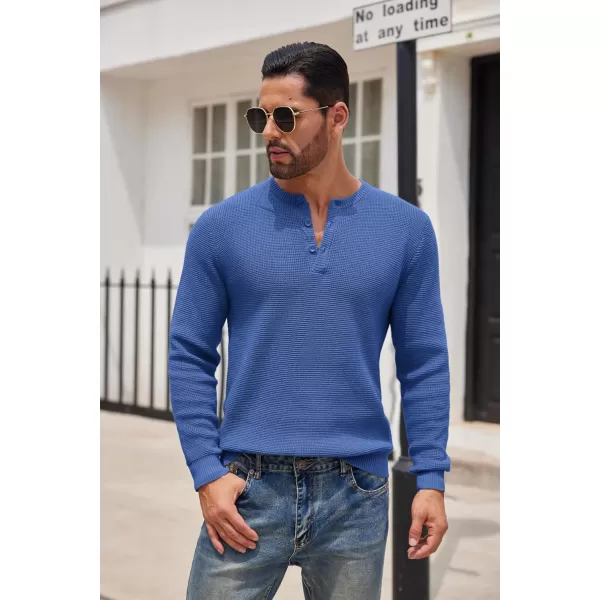COOFANDY Men's Henley Knit Sweater Long Sleeve Button Pullover Sweater Casual Waffle Texture Fashion Henley Sweater