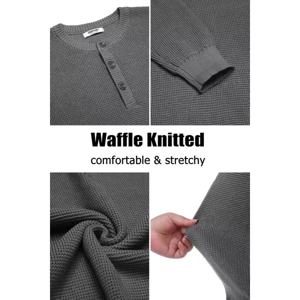 COOFANDY Men's Henley Knit Sweater Long Sleeve Button Pullover Sweater Casual Waffle Texture Fashion Henley Sweater