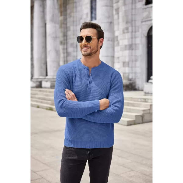 COOFANDY Men's Henley Knit Sweater Long Sleeve Button Pullover Sweater Casual Waffle Texture Fashion Henley Sweater