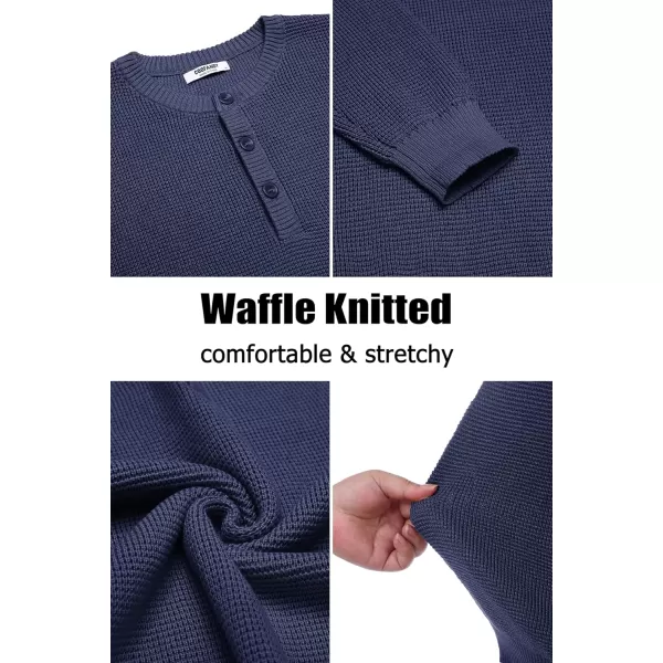 COOFANDY Men's Henley Knit Sweater Long Sleeve Button Pullover Sweater Casual Waffle Texture Fashion Henley Sweater