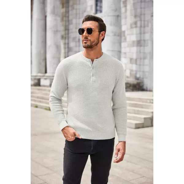 COOFANDY Men's Henley Knit Sweater Long Sleeve Button Pullover Sweater Casual Waffle Texture Fashion Henley Sweater
