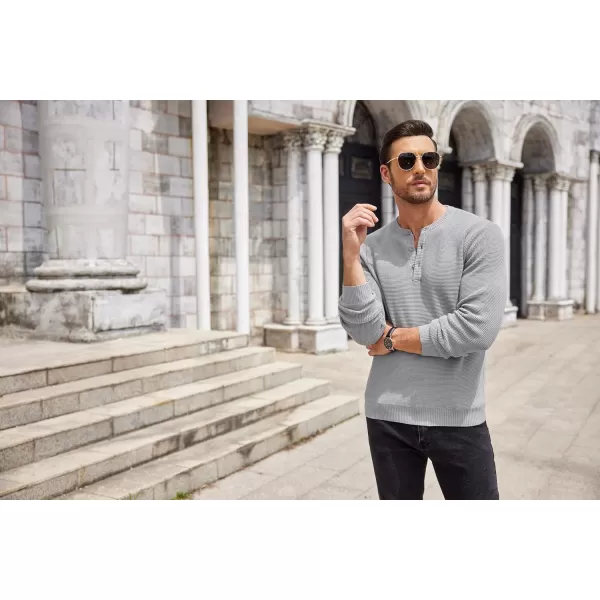 COOFANDY Men's Henley Knit Sweater Long Sleeve Button Pullover Sweater Casual Waffle Texture Fashion Henley Sweater
