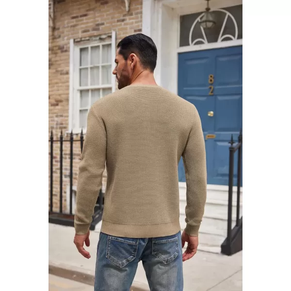 COOFANDY Men's Henley Knit Sweater Long Sleeve Button Pullover Sweater Casual Waffle Texture Fashion Henley Sweater