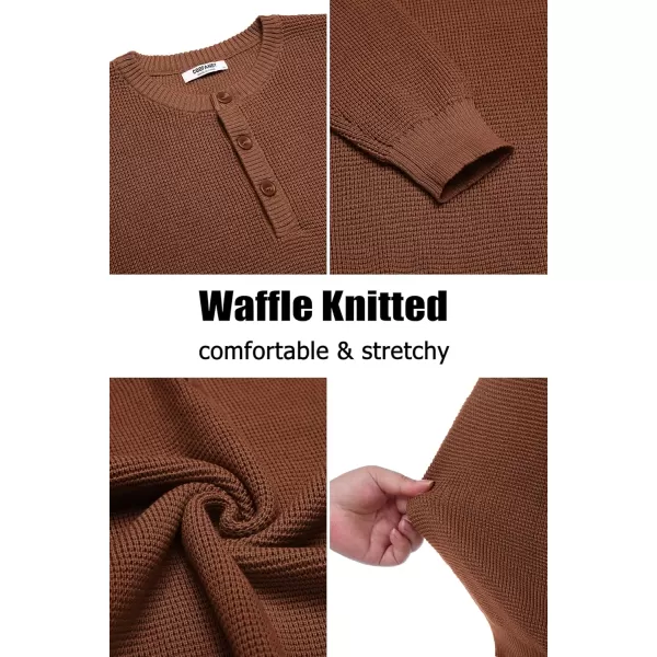 COOFANDY Men's Henley Knit Sweater Long Sleeve Button Pullover Sweater Casual Waffle Texture Fashion Henley Sweater
