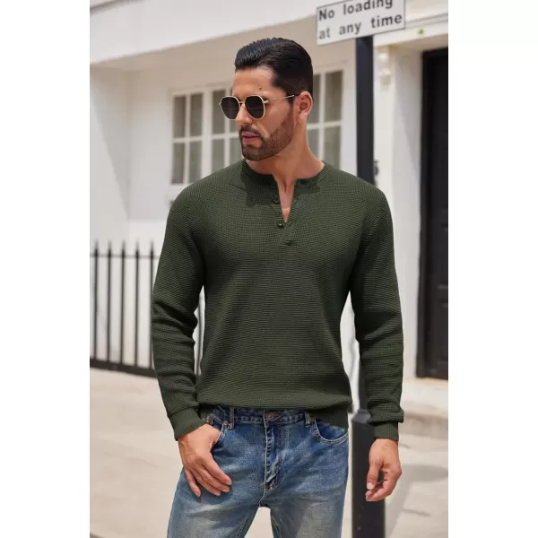 COOFANDY Men's Henley Knit Sweater Long Sleeve Button Pullover Sweater Casual Waffle Texture Fashion Henley Sweater
