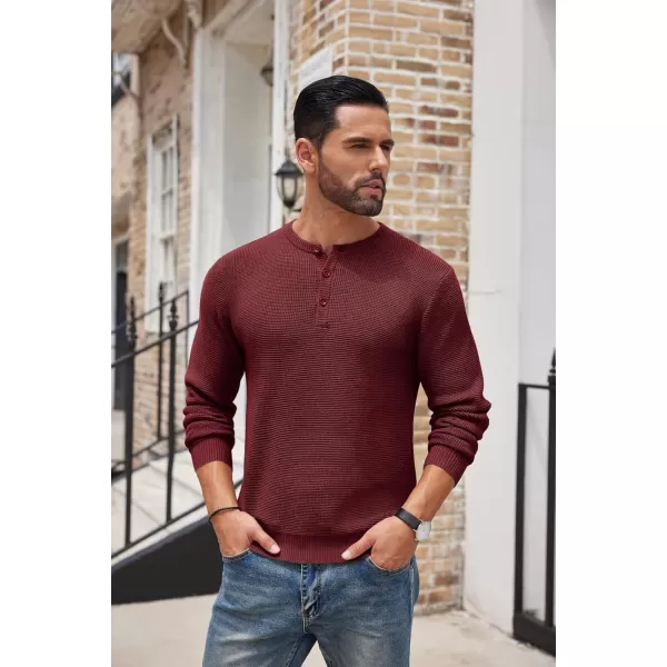 COOFANDY Men's Henley Knit Sweater Long Sleeve Button Pullover Sweater Casual Waffle Texture Fashion Henley Sweater
